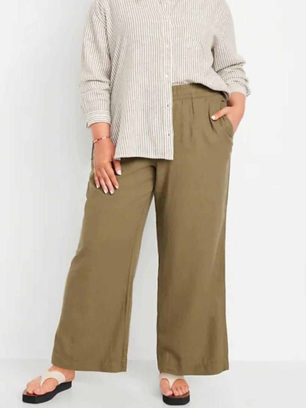 NWT Old Navy Linen Wide-Leg Pull-On Pants in Kombu Green